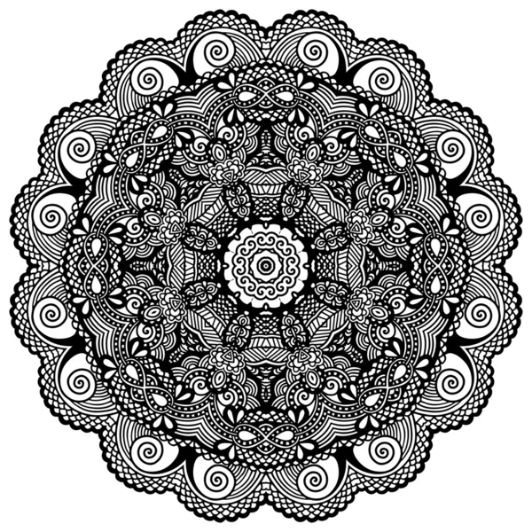 Ornement en dentelle circulaire, motif napperon géométrique décoratif rond — Image vectorielle