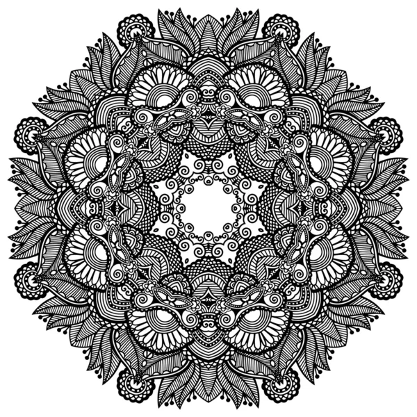 Circle lace ornament, round ornamental geometric doily pattern — Stock Vector