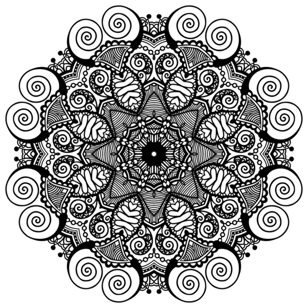 Adorno de encaje circular, patrón de tapete geométrico ornamental redondo, colección en blanco y negro — Vector de stock