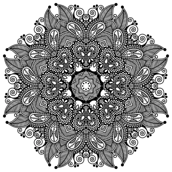 Kruhový krajkový ornament, kruhový ornamentální geometrický doily vzor — Stockový vektor