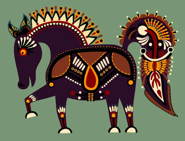Horse, folk tribal ethnic illustration — Stock Vector