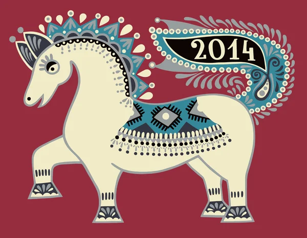 Cheval, illustration ethnique tribale folklorique, nouvel an 2014 — Image vectorielle