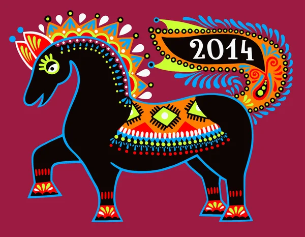 Cheval, illustration ethnique tribale folklorique, nouvel an 2014 — Image vectorielle