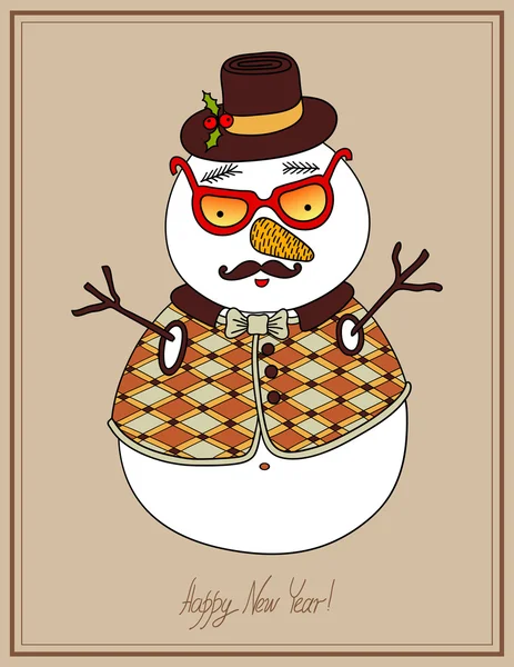 Hipster snowman, happy new year! — Stock Vector