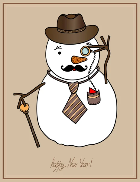 Hipster snowman, happy new year! — Stock Vector