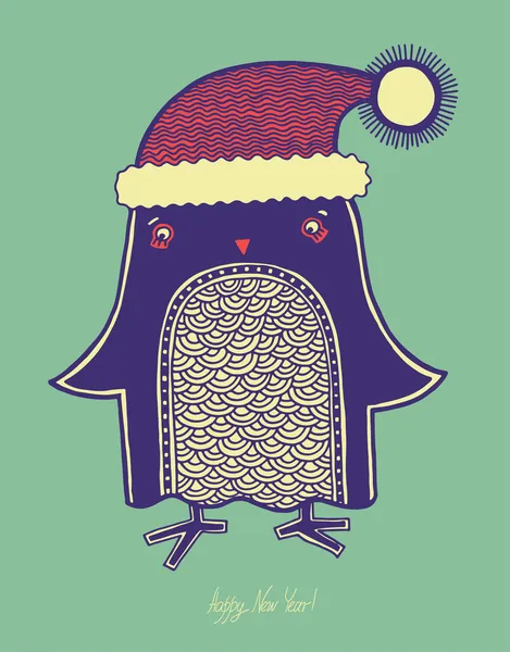 Penguin in a santa hat — Stock Vector