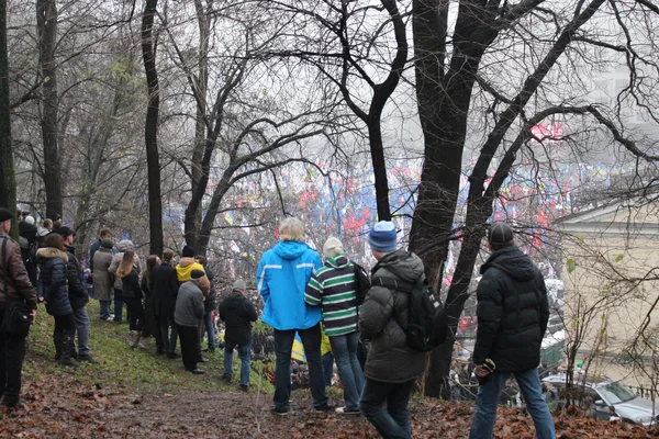 Tömeges találkozó a belépő Ukrajnának az Európai Unió, euromaydan, Kijev, Ukrajna, 2013. november 24. — Stock Fotó