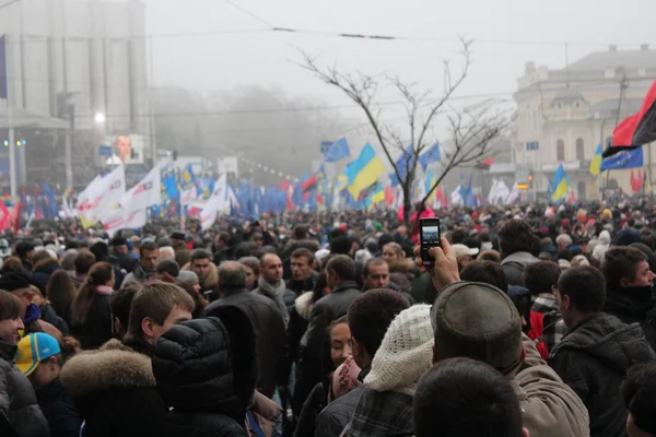 Tömeges találkozó a belépő Ukrajnának az Európai Unió, euromaydan, Kijev, Ukrajna, 2013. november 24. — Stock Fotó