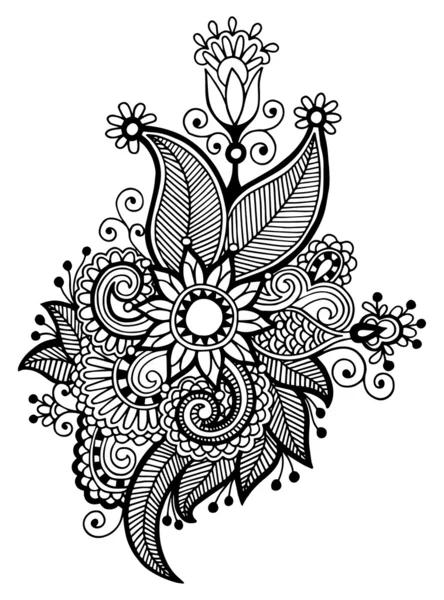 黒いライン アートの華やかな花のデザイン — ストックベクタ
