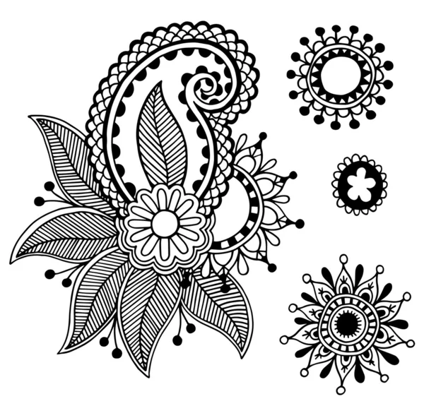 黑色线条艺术华丽的花卉设计 — 图库矢量图片