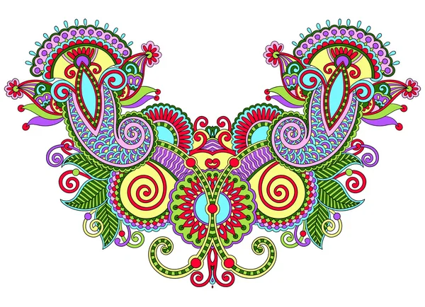 ネックライン華やかな花ペイズリー刺繍 — ストックベクタ