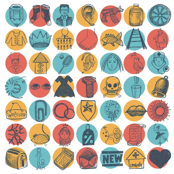 49 el çizim doodle Icon set — Stok Vektör