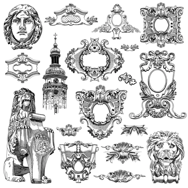 Elemento de diseño heráldico del edificio histórico de Lviv — Archivo Imágenes Vectoriales