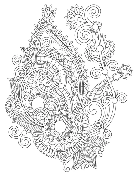 Original digital draw line art ornate flower design — Stock Vector