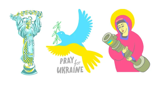 Conjunto de Oración por Ucrania símbolos iconos — Archivo Imágenes Vectoriales