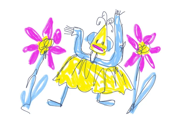 Children drawing - dancing Ukraine in flowers, vector illustration — Stock Vector
