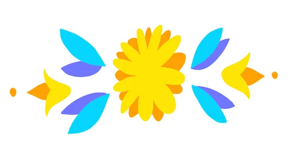 Yellow Blue Floral Divider Flat Style Vector Illustration — Archivo Imágenes Vectoriales