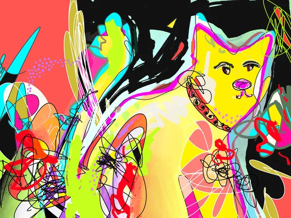 Karya Seni Abstraksi Dari Kucing Kuning Ilustrasi Vektor Seni Modern - Stok Vektor