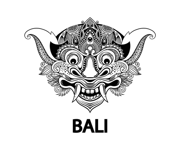 バロンは インドネシアのバリの善良勢力の守護者です 富と繁栄の象徴 白黒ベクトルイラスト — ストックベクタ