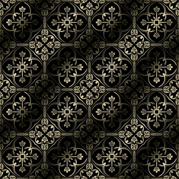 Vector damask seamless pattern background. Classic vintage pattern. Black and gold color — Wektor stockowy