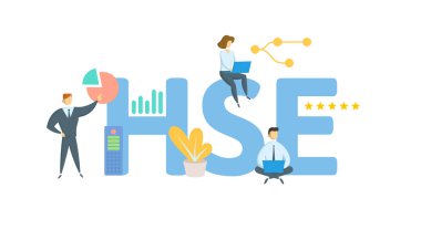 Sağlık, Sağlık Güvenliği Ortamı. Anahtar kelime, insanlar ve ikonlar ile kavram. Düz vektör çizimi. Beyazda izole edilmiş.