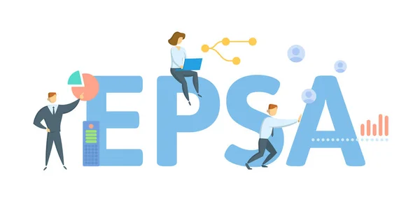 EPSA, Electric Power Supply Association. Konzept mit Stichwort, Personen und Symbolen. Flache Vektorabbildung. Isoliert auf Weiß. Stockvektor
