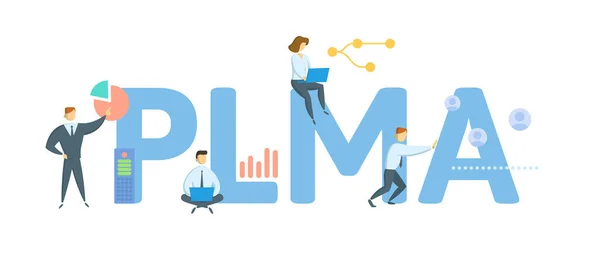 PLMA, Peak Load Management Association. Konzept mit Stichwort, Personen und Symbolen. Flache Vektorabbildung. Isoliert auf Weiß. Stockvektor
