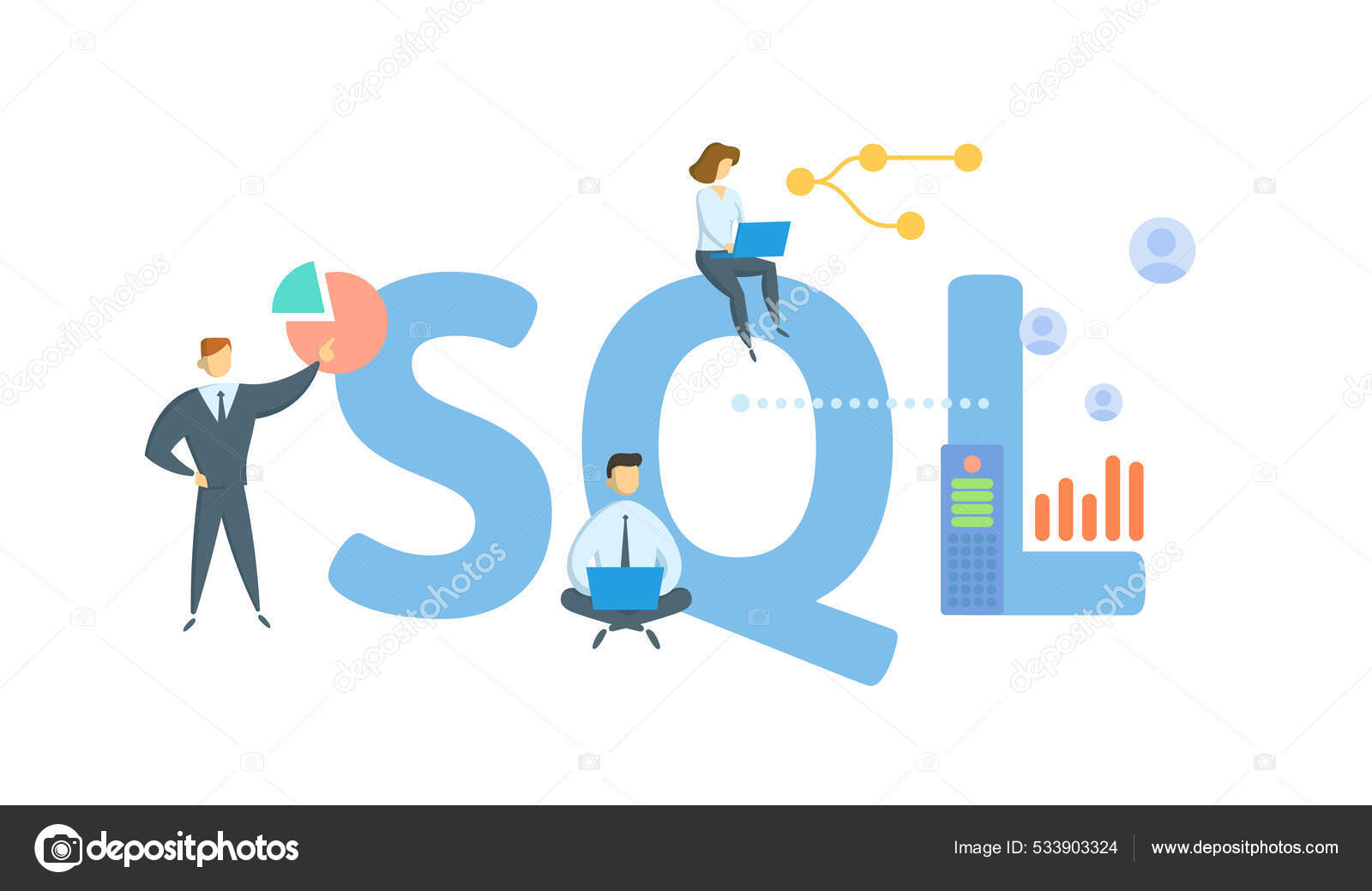 SQL, Structured Query Language. Concept with keyword, people and icons ...