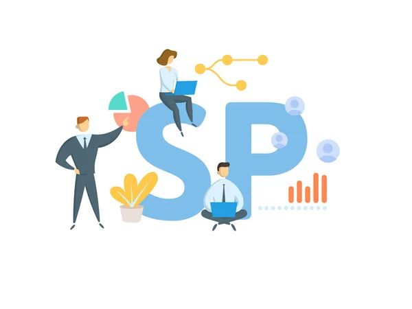 SP, Service Pack. Concept met trefwoord, mensen en pictogrammen. Platte vectorillustratie. geïsoleerd op wit. — Stockvector