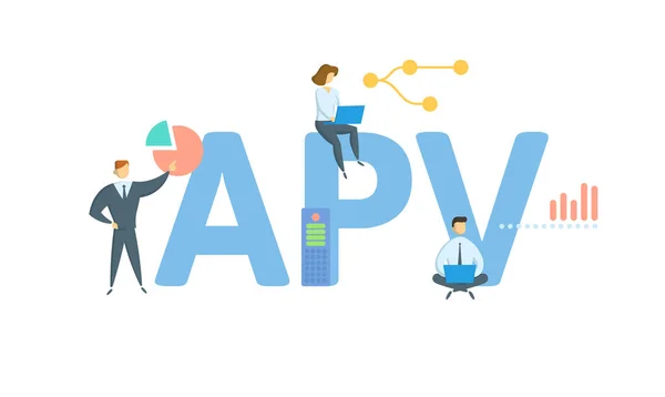 APV, Adjusted Present Value. Concept with keyword, people and icons. Flat vector illustration. Isolated on white. Vector Graphics