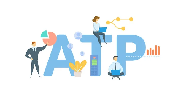 ATP, ackrediterad skatteberedare. Begreppet nyckelord, människor och ikoner. Platt vektor illustration. Isolerad på vitt. Royaltyfria illustrationer