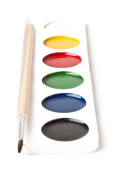 Watercolor paint with brush. — Stock Photo, Image