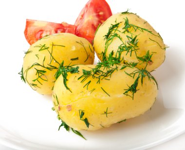 genç ile petrol ve domates Dereotu patates haşlanmış