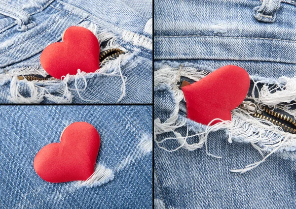 Corazón en vaqueros.Collage — Foto de Stock