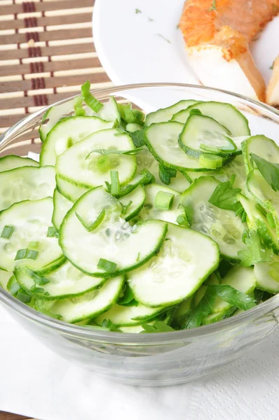 Okurkový salát s zelené cibulky — Stock fotografie