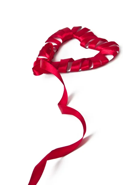 Red heart ribbon and bow isolated on white background — Stock Photo, Image