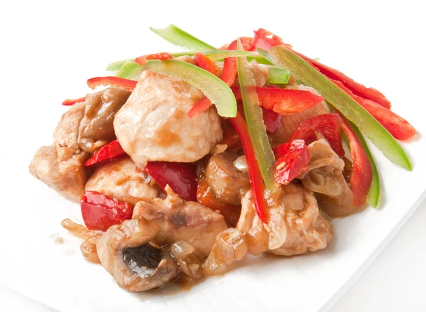 Stir fry chicken with sweet peppers and mushrooms — Stock Photo, Image