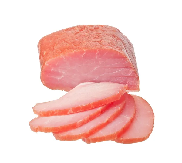 Stuk van gerookt vlees geïsoleerd op witte achtergrond — Stockfoto