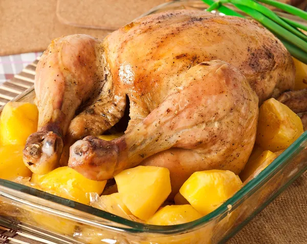 Roast chicken with potatoes — Stock Photo, Image