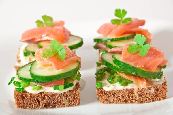 Appetitanregendes Sandwich mit Lachs — Stockfoto