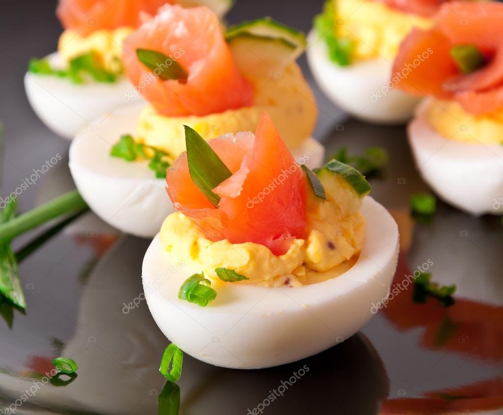 Stuffed eggs with salmon — Stock Photo © timolina 20071187
