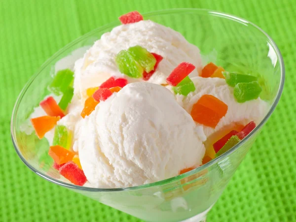 Ice cream with candied fruit — Stock Photo, Image