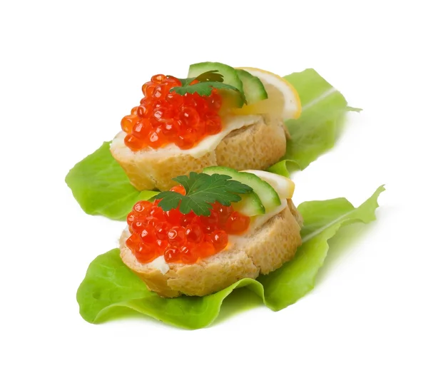 Sandwich with red caviar, butter and cucumber — Stock Photo, Image