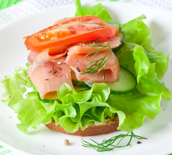 Appetitanregendes Sandwich mit Lachs — Stockfoto