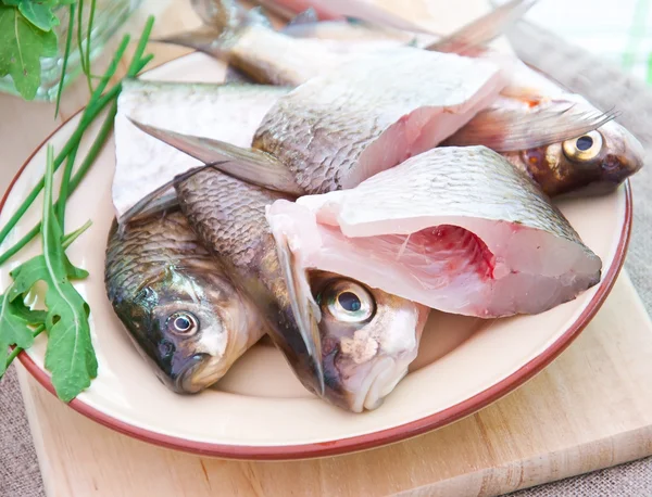 Raw fish on a plate — Stock Photo, Image