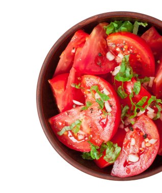 domates salatası fesleğen, kara biber ve sarımsak ile