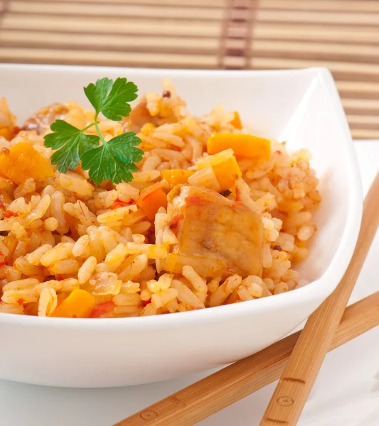 Uzbek national dish plov in a bowl — Stock Photo, Image