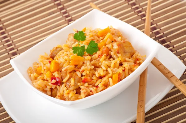 Uzbek national dish plov in a bowl — Stock Photo, Image