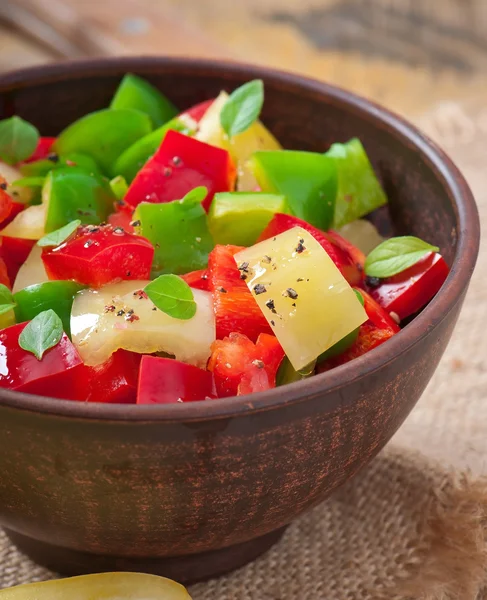Salad of sweet colorful peppers with olive oil — Stock Photo, Image
