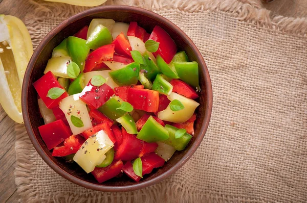 Ensalada de pimientos dulces de colores con aceite de oliva — Foto de Stock